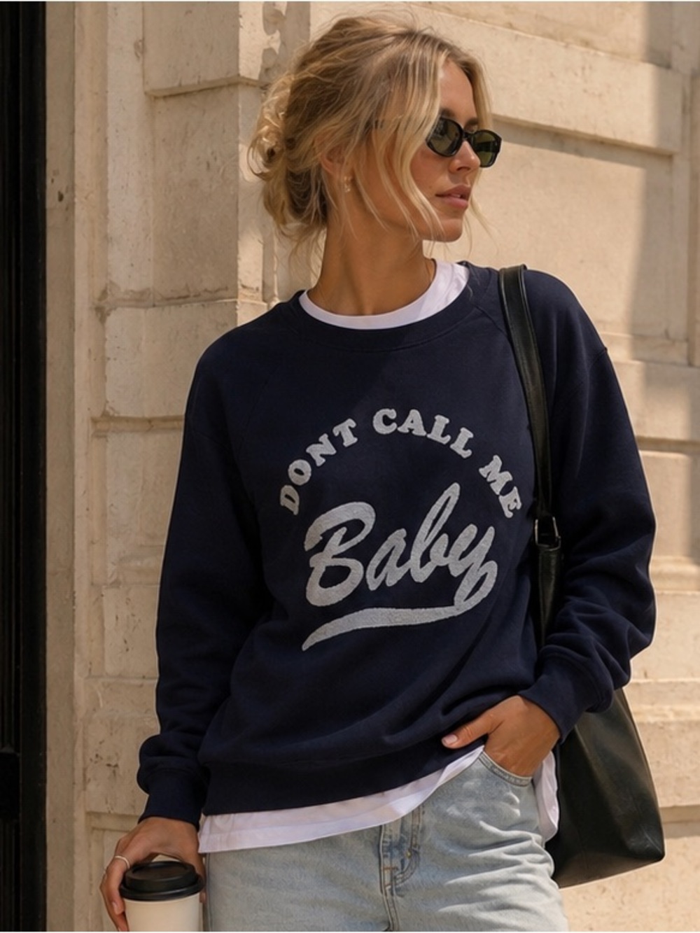 Zoe Karssen Don’t Call Me Baby Sweatshirt Navy Graphic Pullover Size M